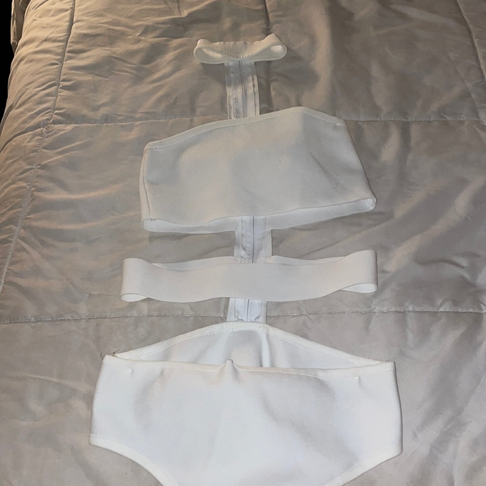 White caged bandeau bodysuit